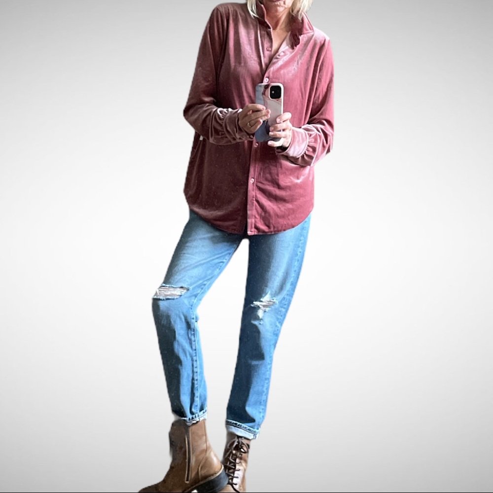 Tribal Jeans Button Velvet Shirt Dark Violet S